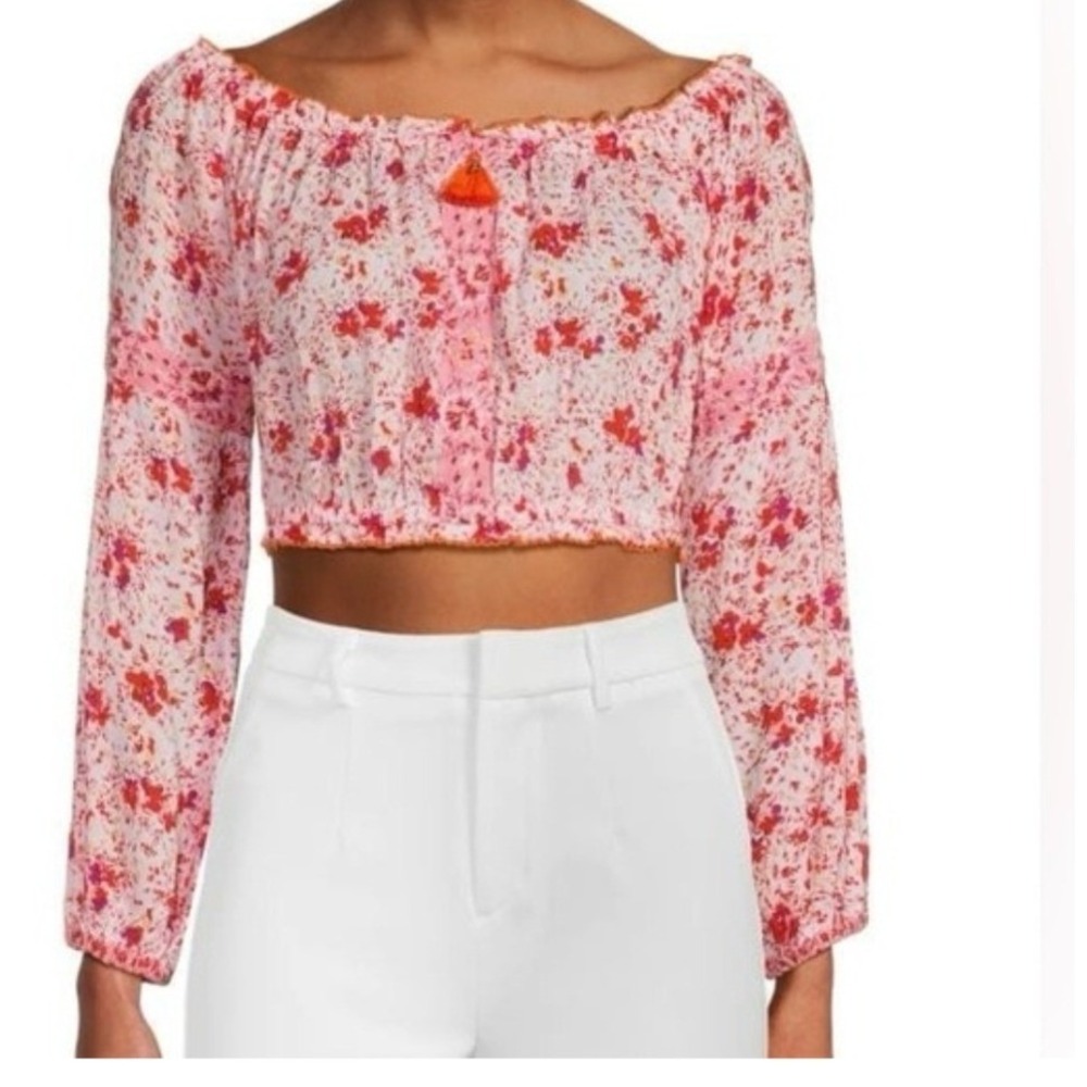 Poupette St Barth Rachel Mini Top V Floral Peasant Crop Viscose Small NEW